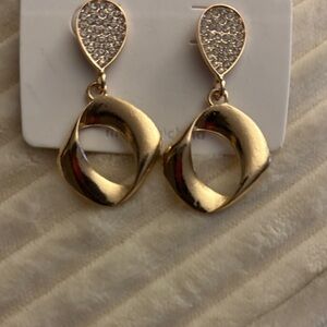 Gold Drop Pave Teardrop Dangle Earrings - Women Jewelry